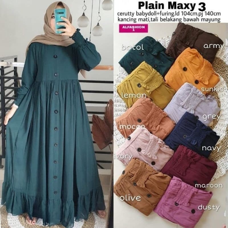 Plain Maxi Dress/Pakaian Wanita-2