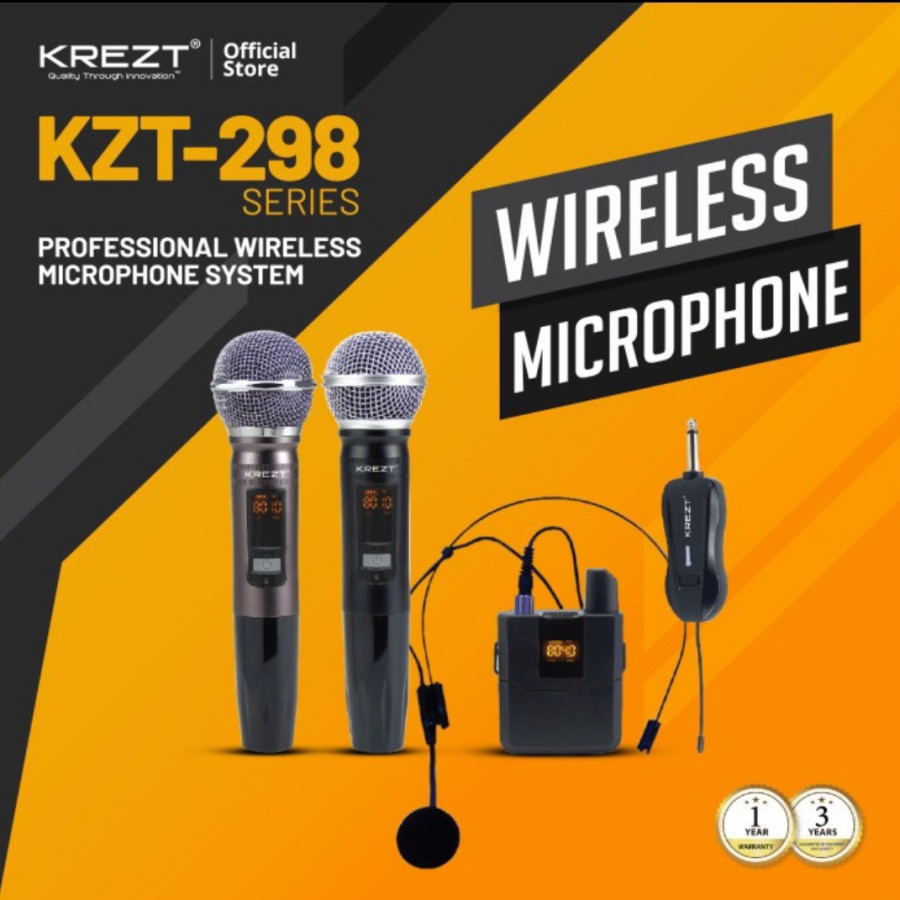 MICROPHONE - MIC WIRELESS KREZT KZT 298 KZT298 DUAL MIK VOKAL KARAOKE  IMAM PRESENTASI PORTABLE ORIGINAL