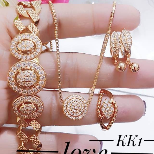 Xuping set gelang cincin kalung anting lapis emas 24k (anti iritasi dan tidak pudar) 2022