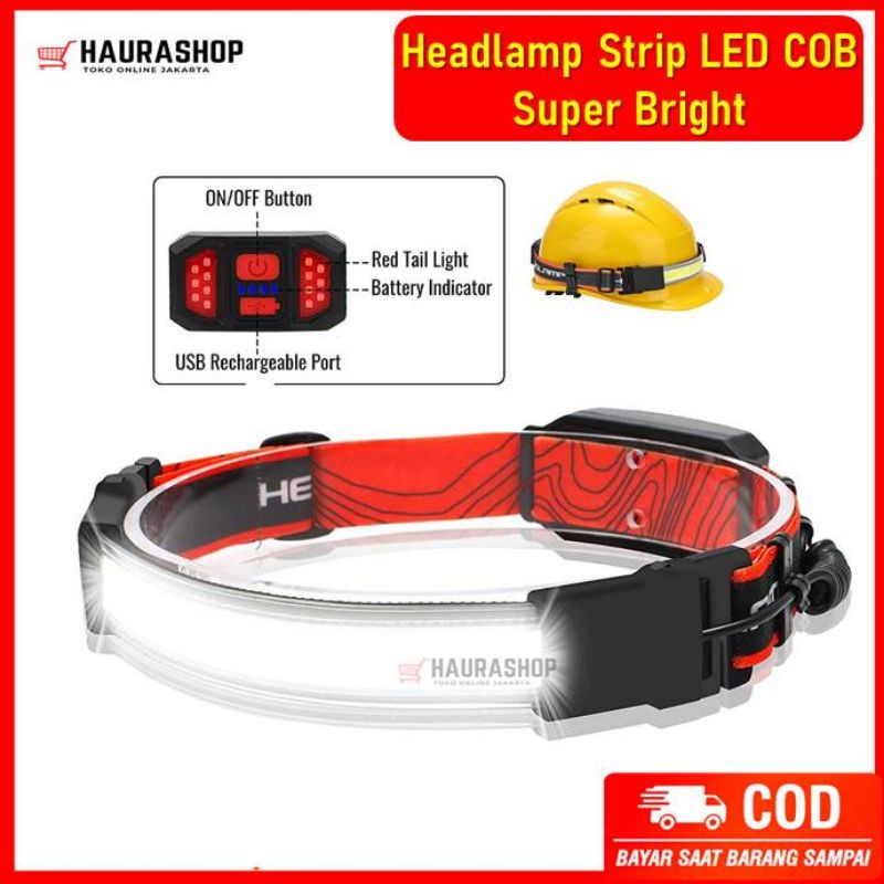 HS-333 Senter Kepala LED Strip COB Super Terang USB Rechargeable Red Tail Headlamp Worklight Waterproof LED Strip COB