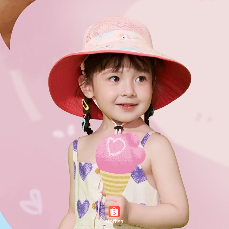 TOPI ANAK | reversible double sided wearable - anti UV matahari - premium hat het impor kid cewek cowok breathable mesh jaring summer holiday outdoor gunung pantai cod