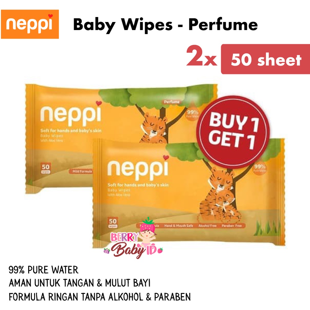 Neppi Beli 1 Gratis 1 Baby Wipes 50 Sheet Tisu Basah Neppi Non Alkohol Berry Mart