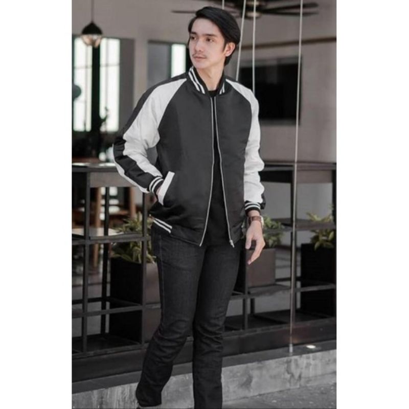 JAKET PRIA SUKAJAN POLOS,HITAM PUTIH