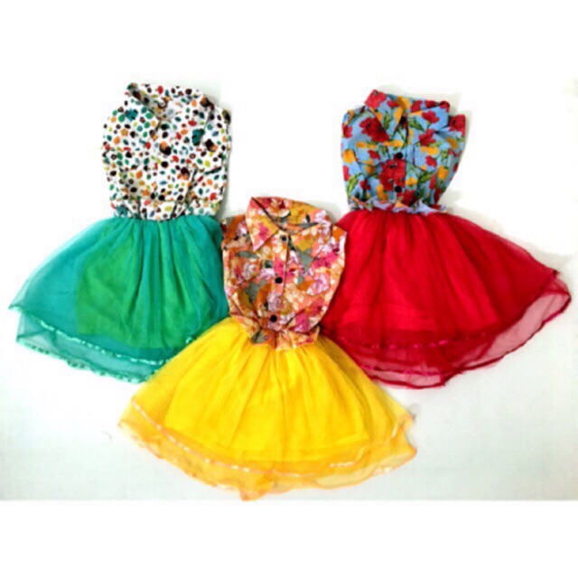 Kemeja katun mix Dress tutu atau rok tutu anak perempuan catra 1-3 tahun