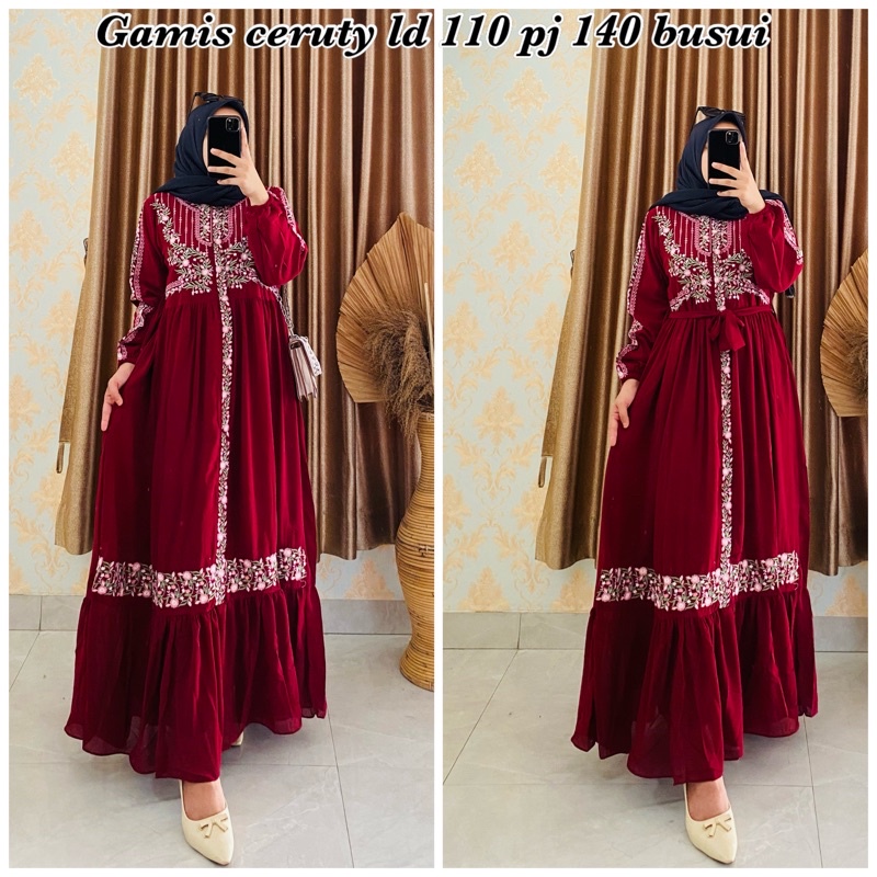 gamis ceruty bunga / gamis busui /gamis Lebaran / gamis rendq