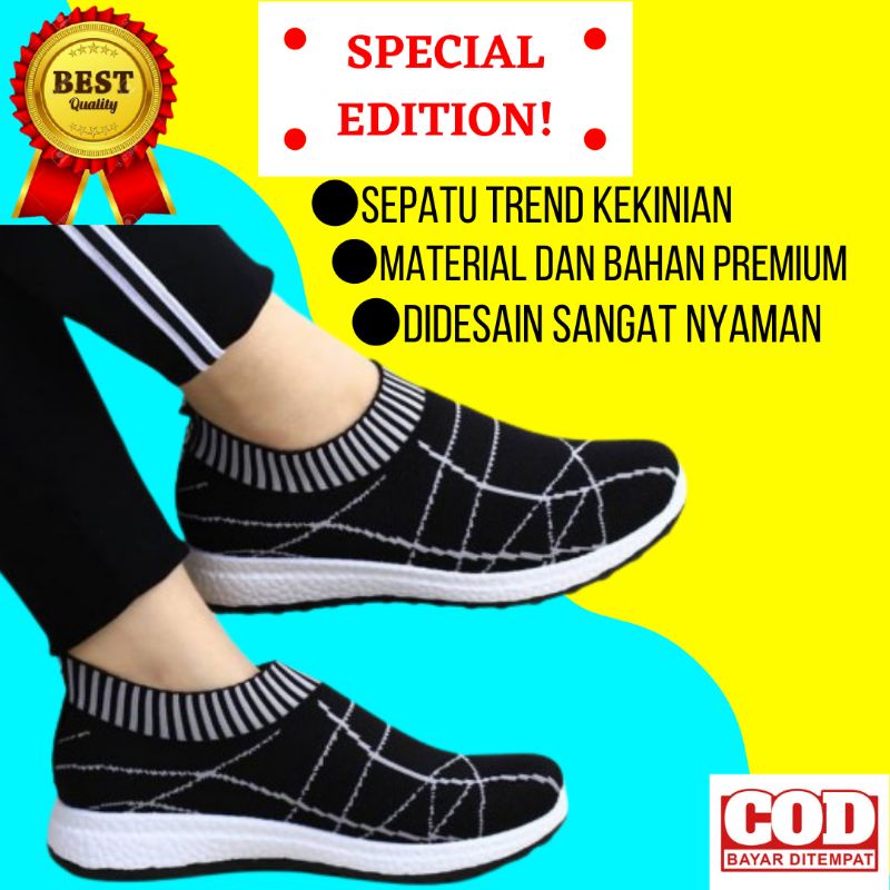 Sepatu sneakers wanita Tanpa Tali Venom tali 2 warna BG-821