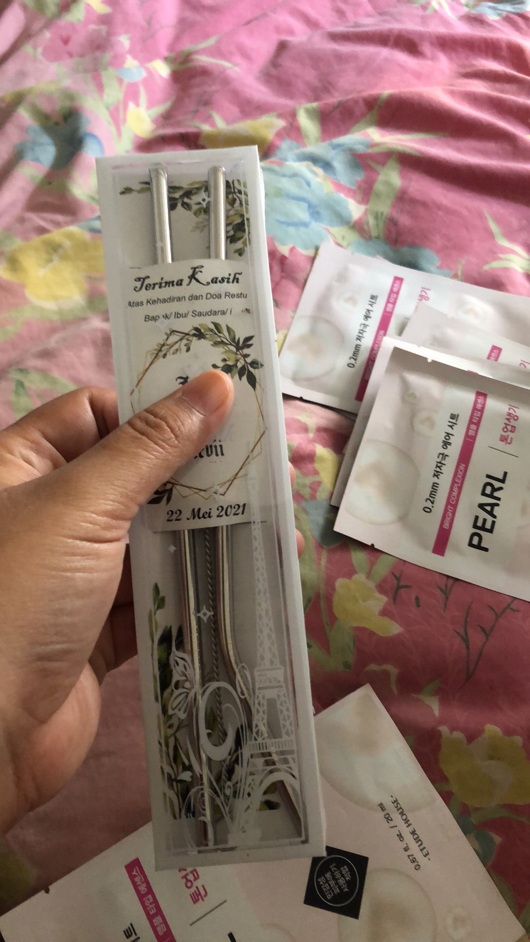 Bisa Cod Souvernir Pernikahan Sedotan Stainless Alas Kartu Ucapan Kemasan Mika