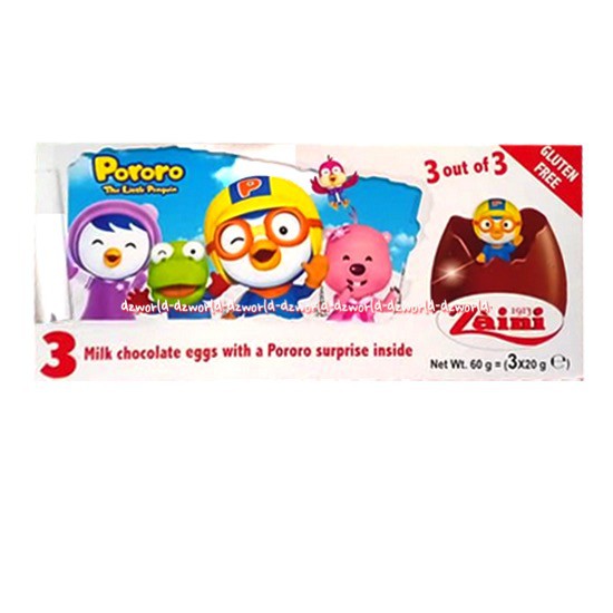 Zaini Pororo Piguin Coklat Telor Egg Chocolate Berisi 3pcs isi Mainan Anak Pororro Zainni Porroro Eggs Egs Chocolate