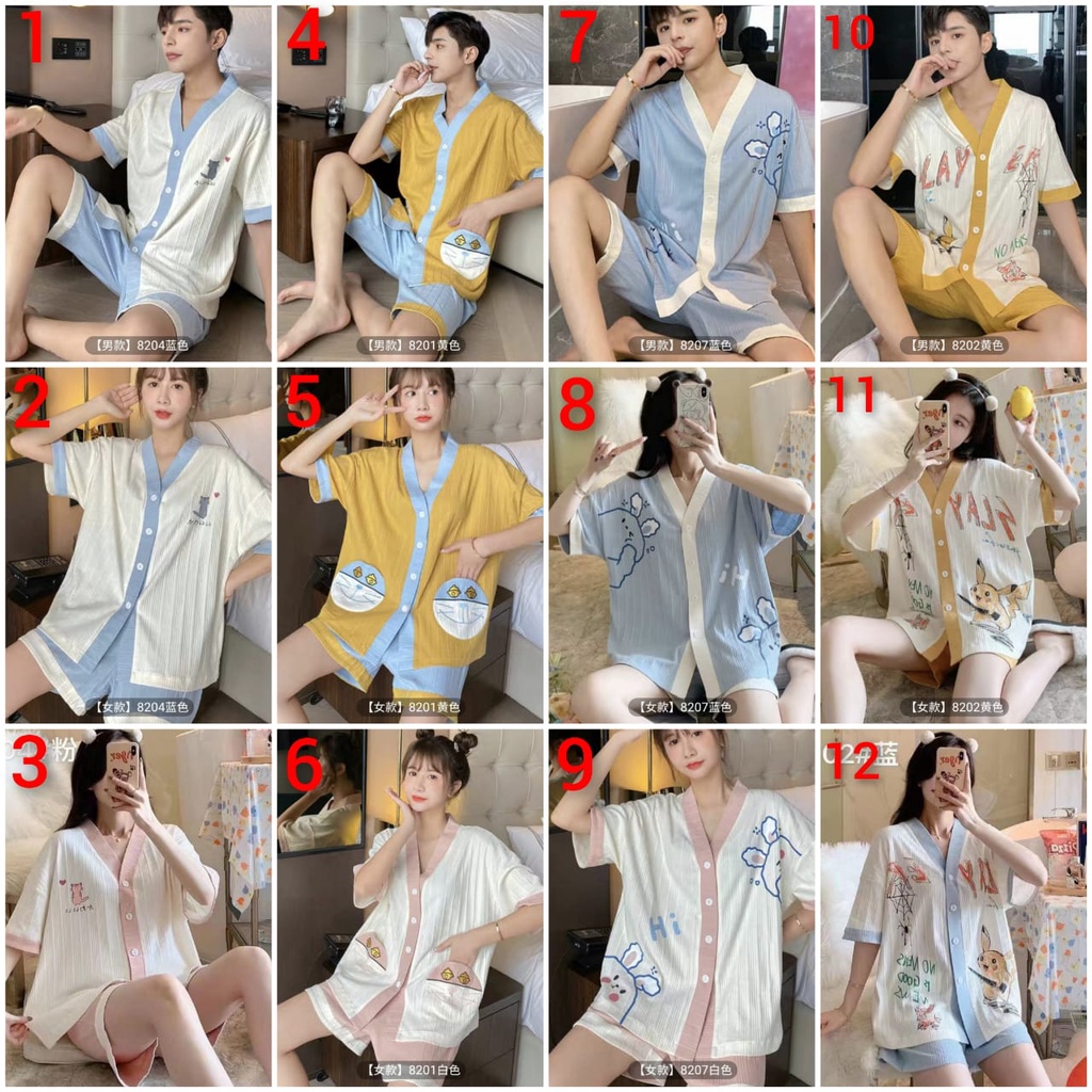 BAJU TIDUR PIYAMA LAKI LAKI PEREMPUAN COUPLE KATUN TEBEL HALUS ADEM IMPORT BERKUALITAS MOTIF KANCING LIMA LENGAN PENDEK SETELAN CELANA PENDEK HOTPANTS WARNA PUTIH BERSIH TERBARU SIZE M-XXXL FIT TO 85KG