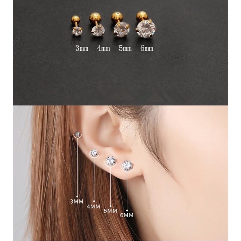 Anting permata // anting berlian stainless stell anti luntur // PIERCING HELIX/OPPER LOBE/TRAGUS