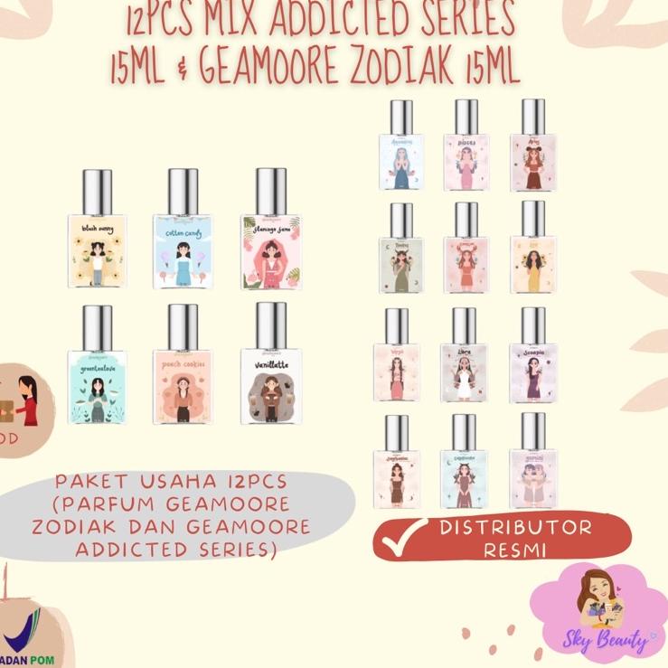 [KODE Y80NR] PAKET USAHA 12pcs MIX PARFUM GEAMOORE ZODIAK 15 ml dan ADDICTED 15ml