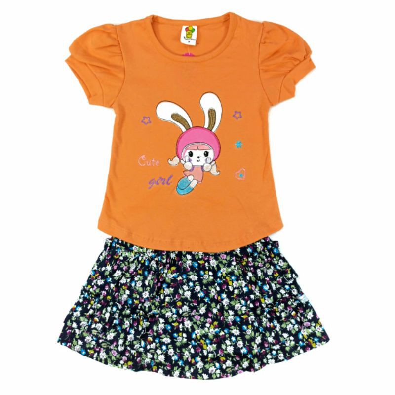 SETELAN FASHION ANAK PEREMPUAN 2-6 TAHUN MOTIF ROK RABBIT GIRL (Sr.247)