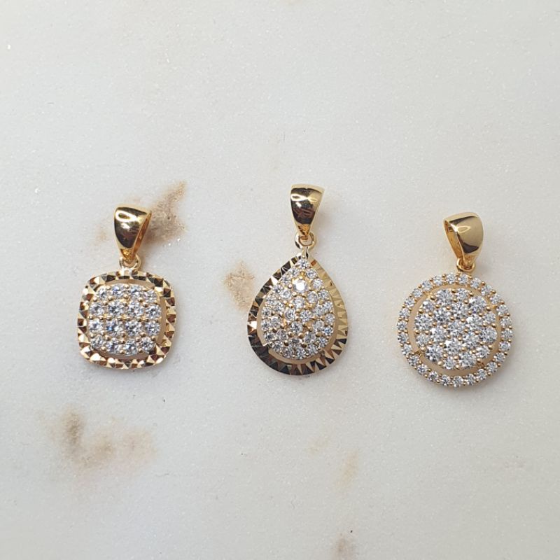 Liontin Kalung Rantai Pendant Necklace Emas Asli Kadar 700 16K Kuning Mas Batu Zircon (Diamond-Look)