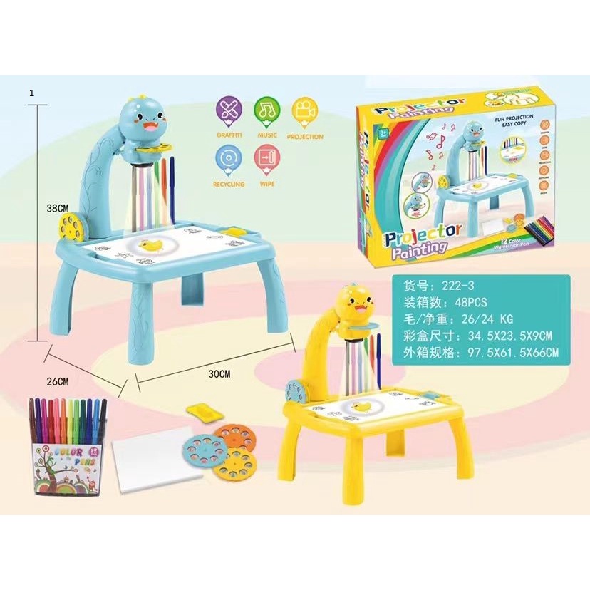 Meja Proyektor Anak Meja Gambar Anak Mainan Edukasi Anak Meja Lukis Anak Motif Mainan Proyektor-Dino Blue