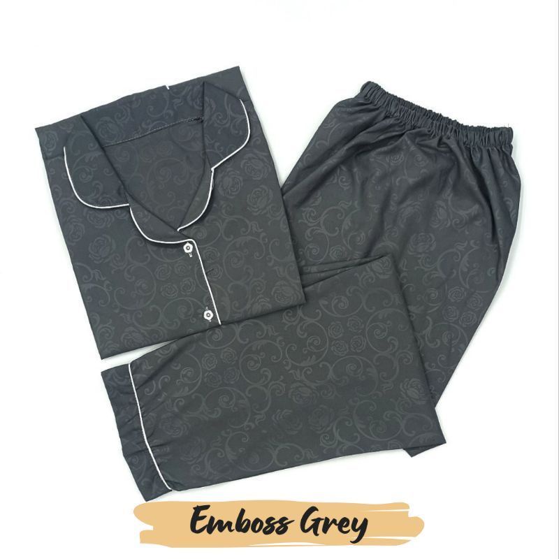 baju tidur piyama dewasa LENGAN PANJANG L muat bb 55 kg setelan piyama baju tidur-Embos grey ppl