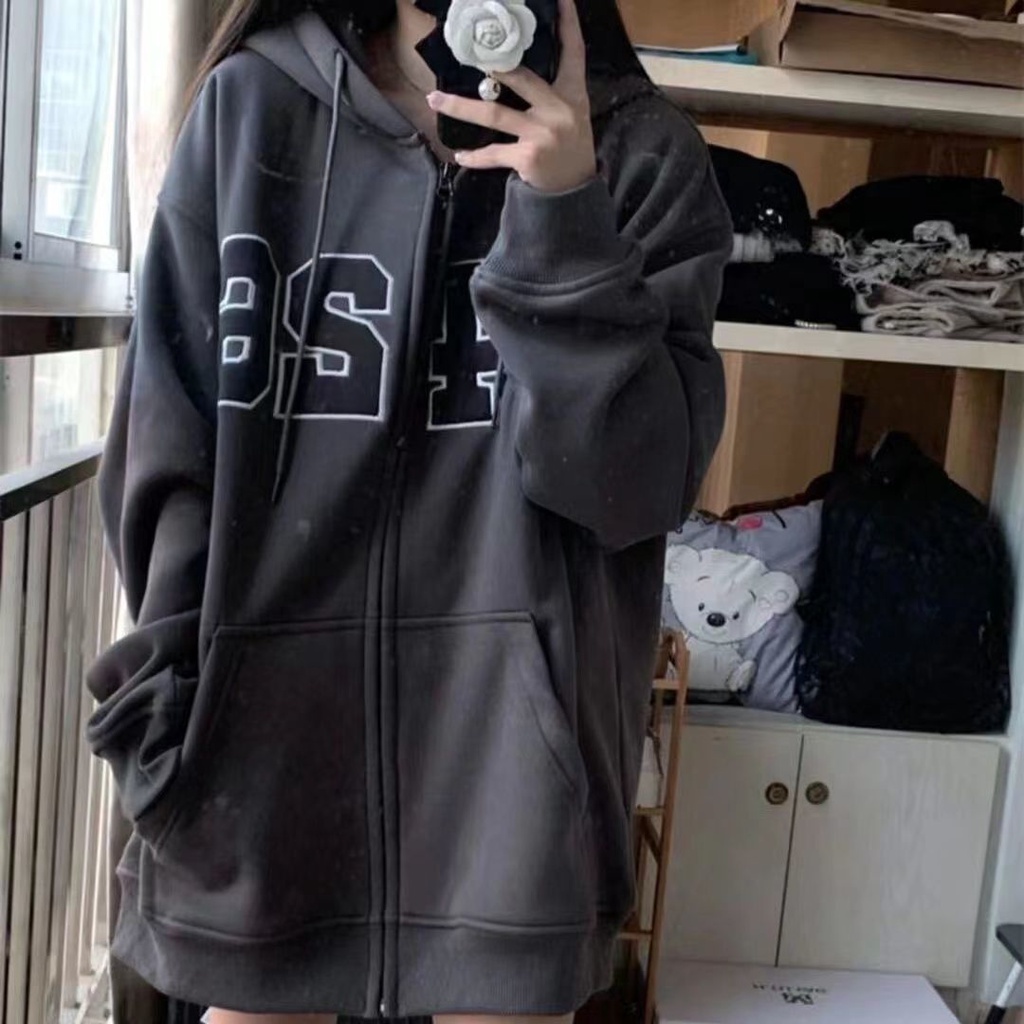 Suhao American top brand hooded sweater wanita musim gugur gaya hip-hop pasangan mantel longgar top