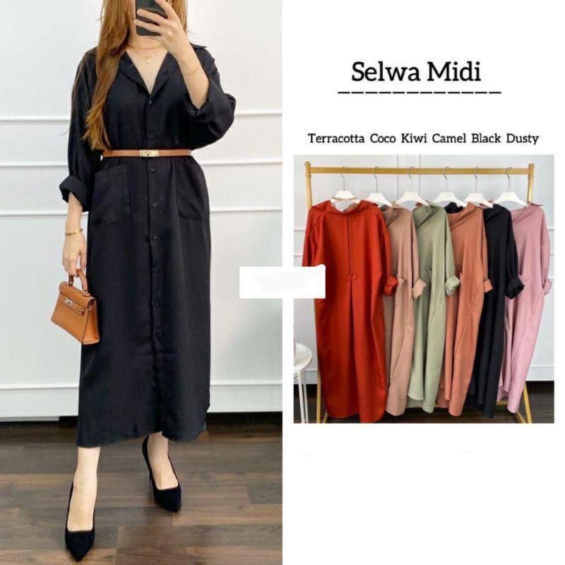 SELWA MIDI JUMBO LONG TUNIK POLOS LD120&amp;140 BAHAN SHAKILA IMPORT PREMIUM