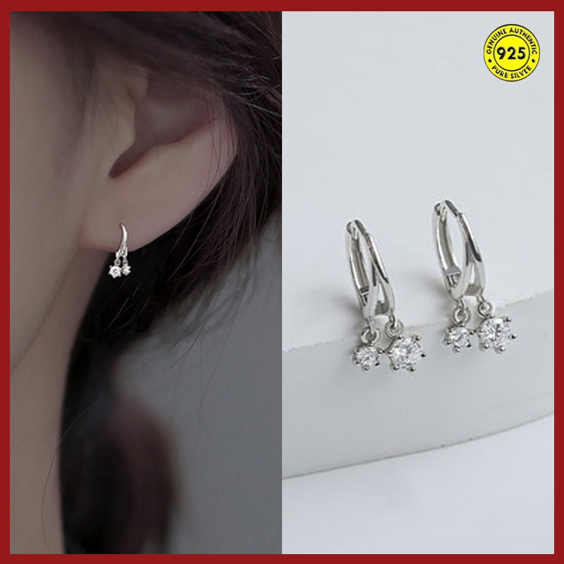 Anting Klip Bahan Sterling Silver Hias Zircon AAA Gaya Simple Untuk Wanita