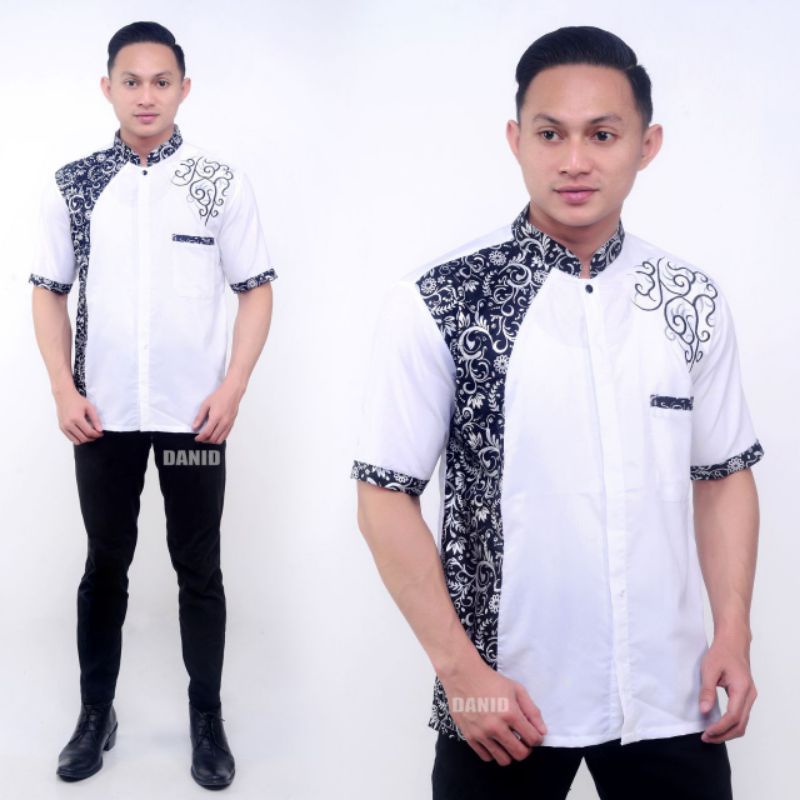 BAJU MUSLIM PRIA- KEMEJA KOKO KOMBINASI BATIK BORDIR