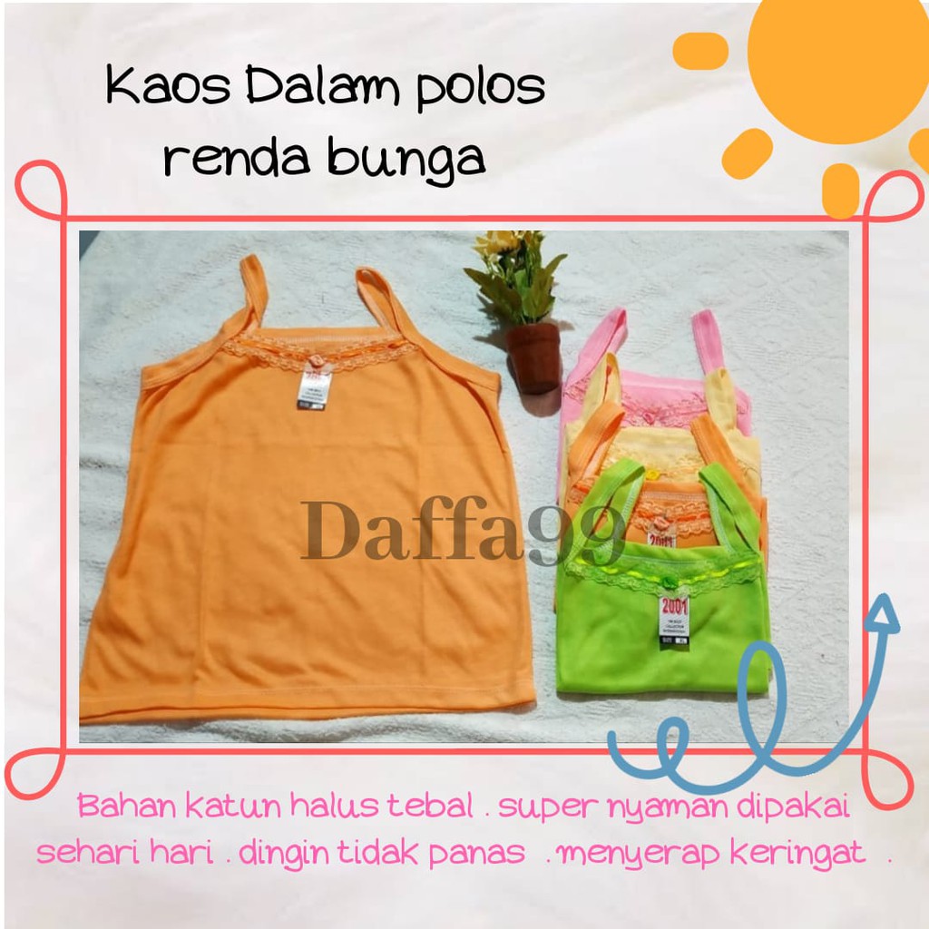 Kaos Dalam Anak/ Singlet Anak TK - SD dan Balita Warna Size M L XL 3L Aksen RENDA