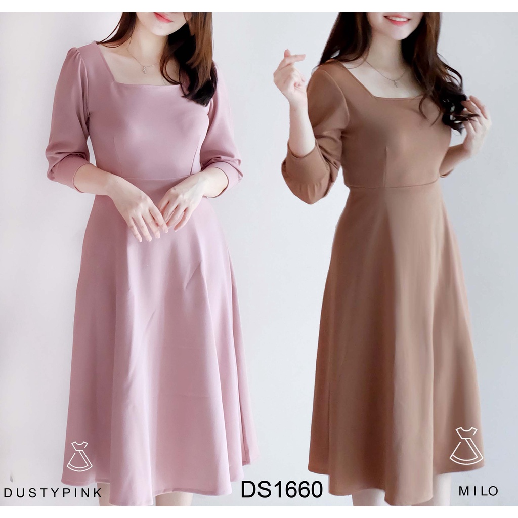 DS1660 - Dress Midi Scuba Dress Pesta Wanita Flare