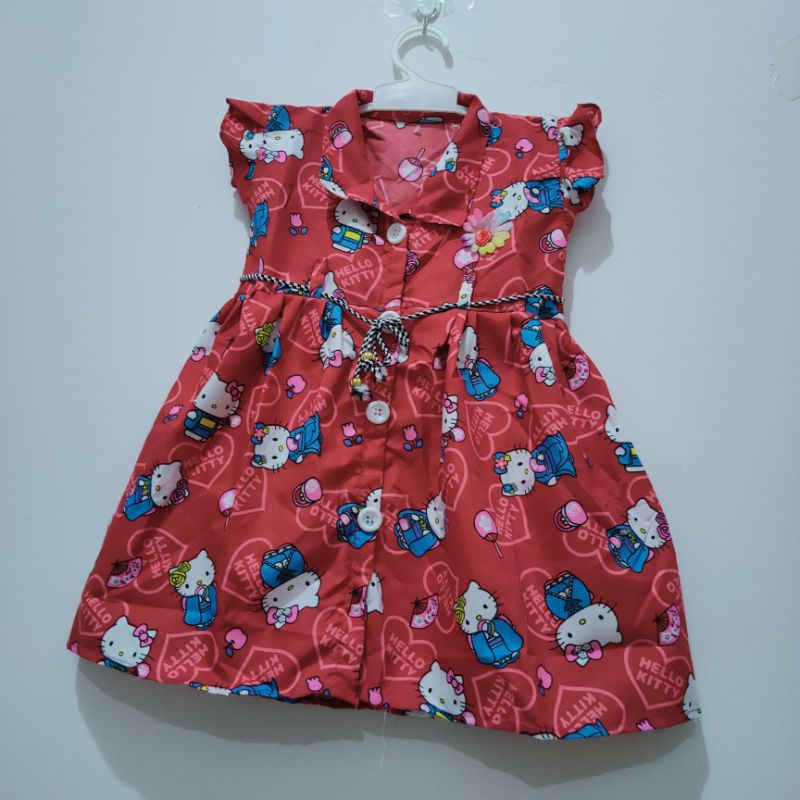 Dress anak 2 3 tahun kancing kartun hellokitty lol baju anak cewek perempuan lucu ( dress kancing HelloLoL )