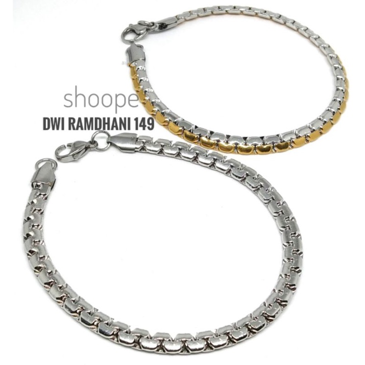 Gelang Titanium Rantai Gepeng Pipih Sisik Naga Pria Wanita anti karat