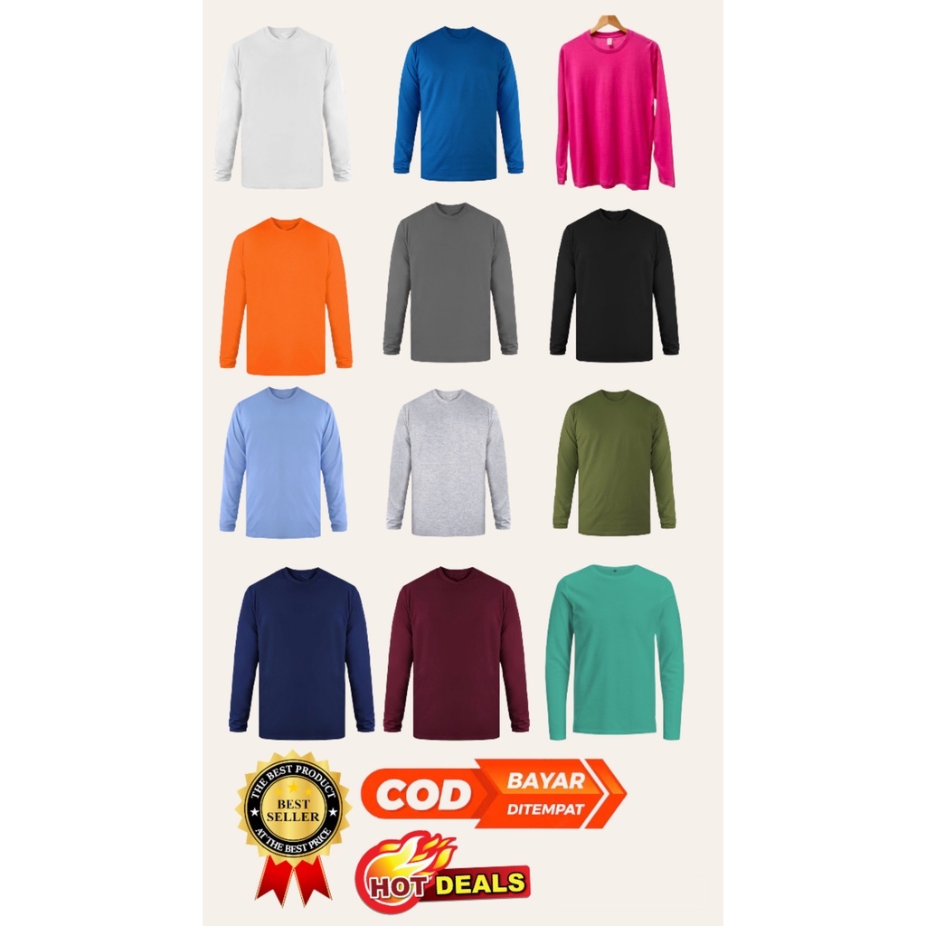 KAOS LENGAN PANJANG POLOS COWOK CEWEK UNISEX BAJU OBLONG  BAHAN CATTON POLYESTER 30S BERKUALITAS DEN