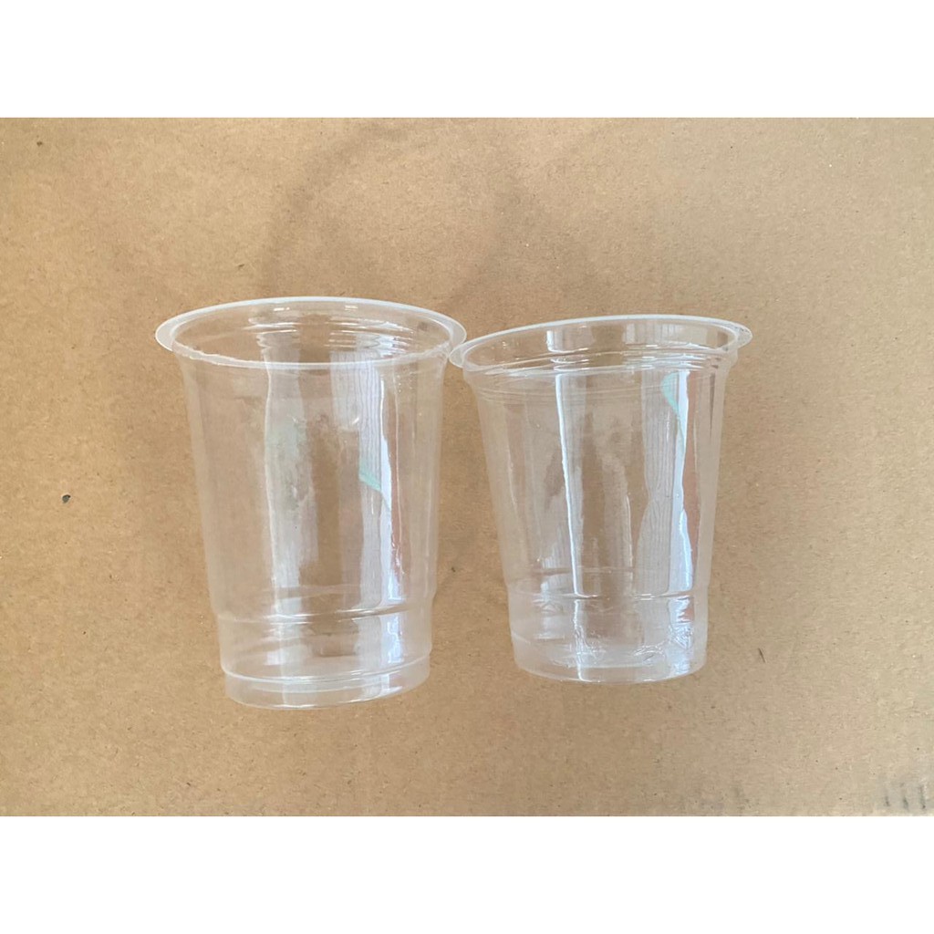 Gelas Cup Plastik Bening 12 oz dan 14 oz dengan tutup merk BSM Tebal dan Higienis