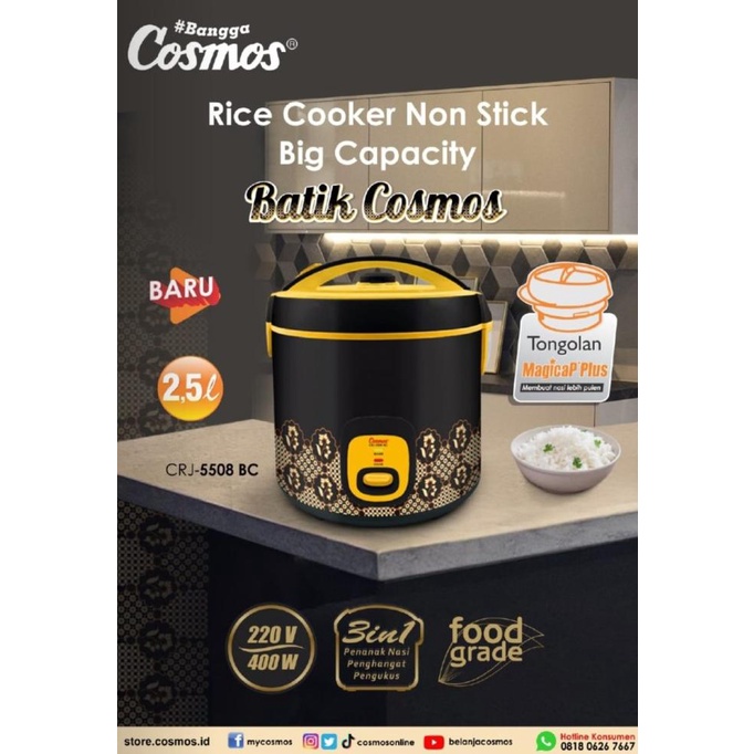 Rice Cooker Magic Com Cosmos Rj-5508Bc Batik Kapasitas 2.5L Jumbo 7Lxqi1Kh6R
