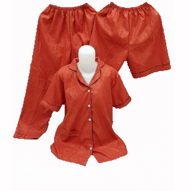 SEASOND IND Piyama/Baju Tidur 3in1 Wanita Dewasa Embos Warna/L Fit to XL ko-Embos Bata
