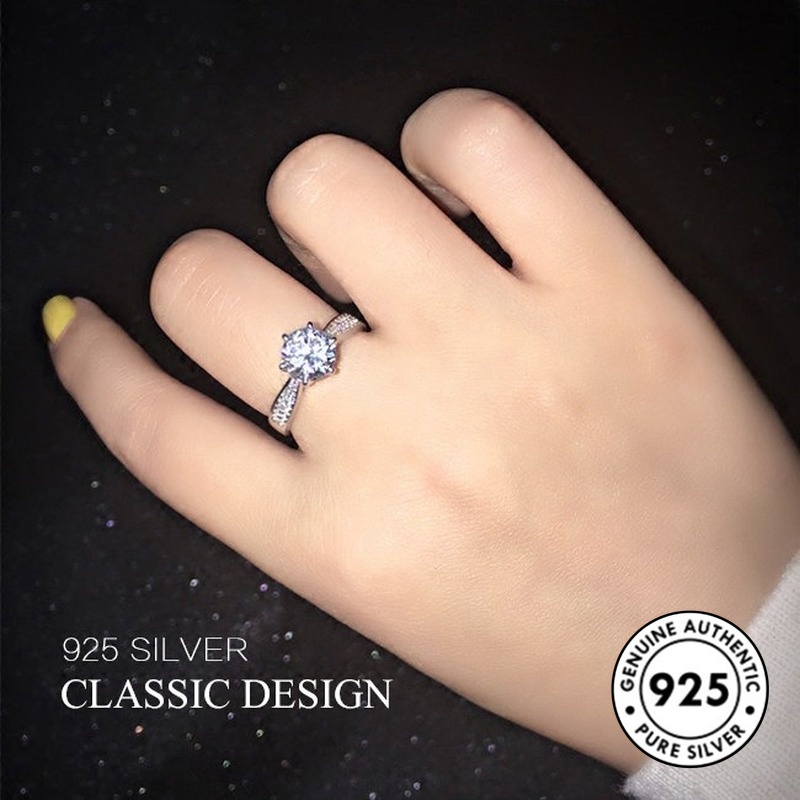 Cincin Berlian Klasik Bahan S925 Silver Untuk Wanita