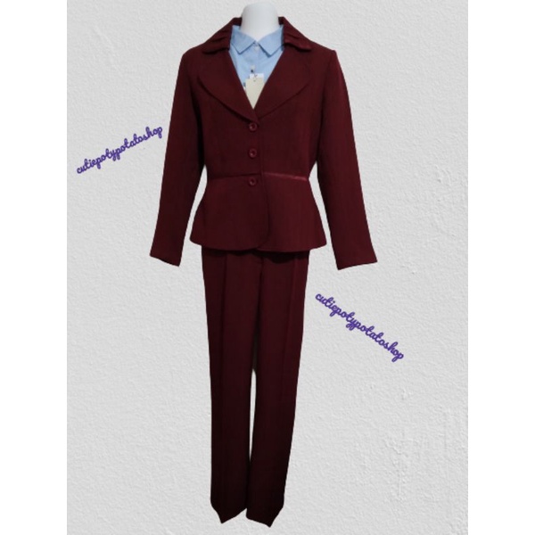 Setelan Blazer Kerja Formal Wanita Merah Maroon