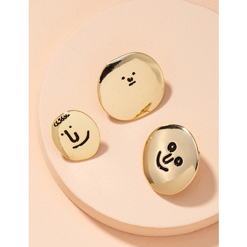 LRC Anting Tusuk Fashion Golden Smiley Geometric Alloy P60489