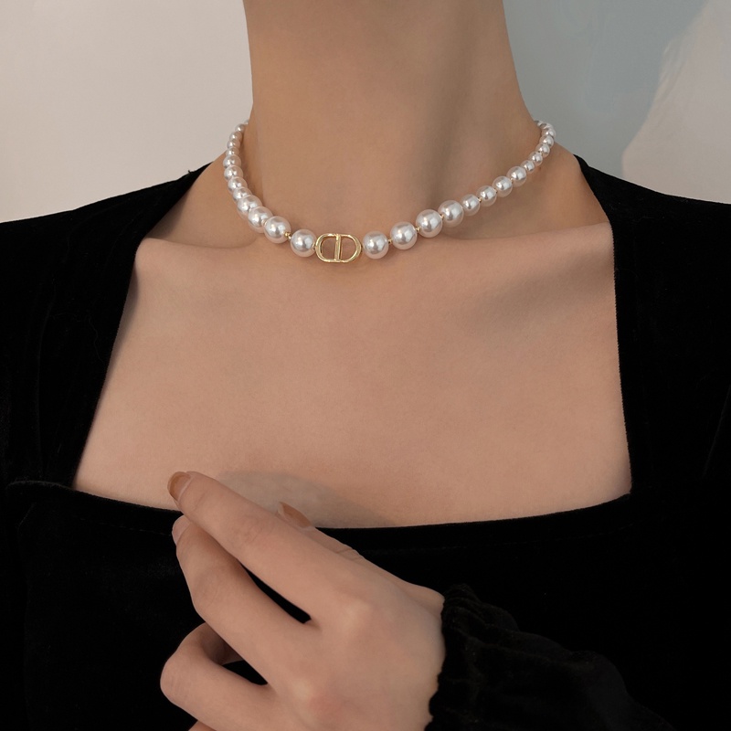 Kalung Rantai Choker Hias Mutiara Gaya Korea Untuk Wanita