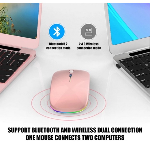 Bluetooth 5.1 + 2.4G Silent Wireless Mouse Rechargeable 1600 DPI RGB LED Backlit Isi Ulang Mouse Gaming-5