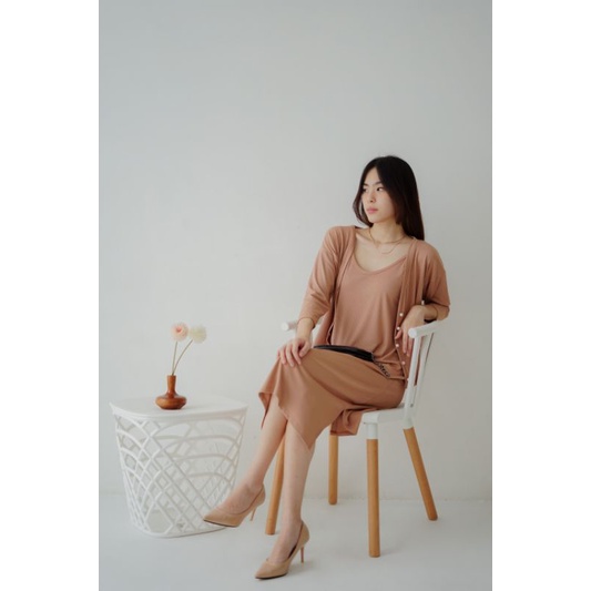 Olivia Set (Dress + Cardigan) – Ocha Wear | Setelan Wanita | Premium Korean Knit set | Setelan Murah Berkualitas