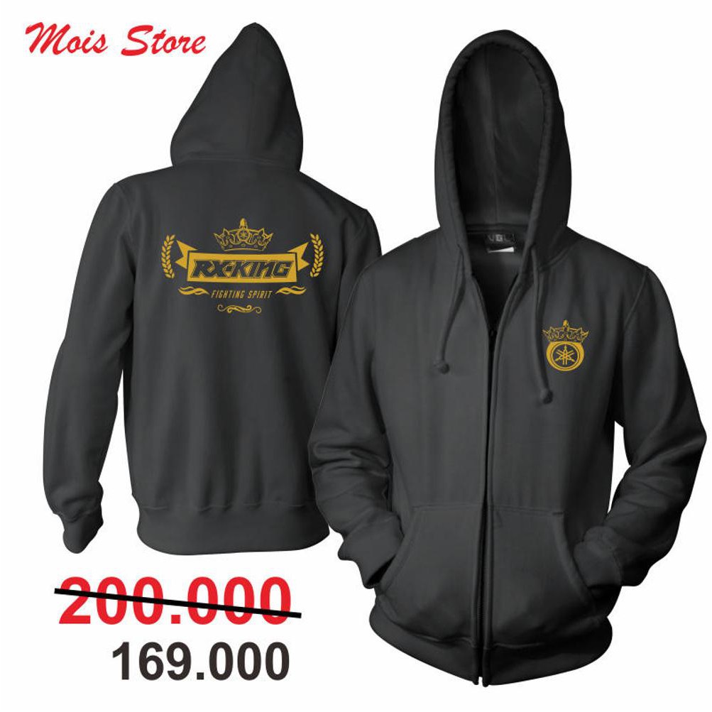 Jaket RX King Hoodie Zipper Mahkota Raja Black Golden Bahan Berkualitas Adem Dipakai Lembut Bagian