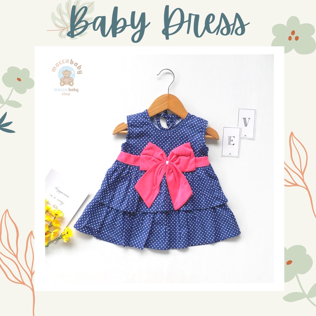 MBSS - QIU2 RIBBON DOTS Dress Baju Bayi Perempuan Motif Pita (0-6 bulan) Baju Bayi Cewek Pakaian Bayi Setelan Bayi Perempuan