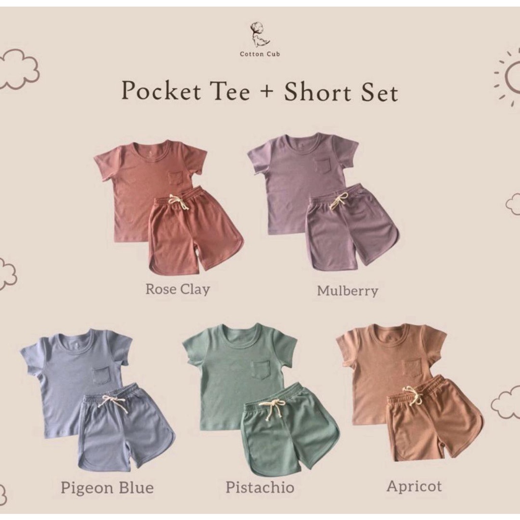 COTTON CUB POCKET TEE + SHORT SET / SETELAN BAYI