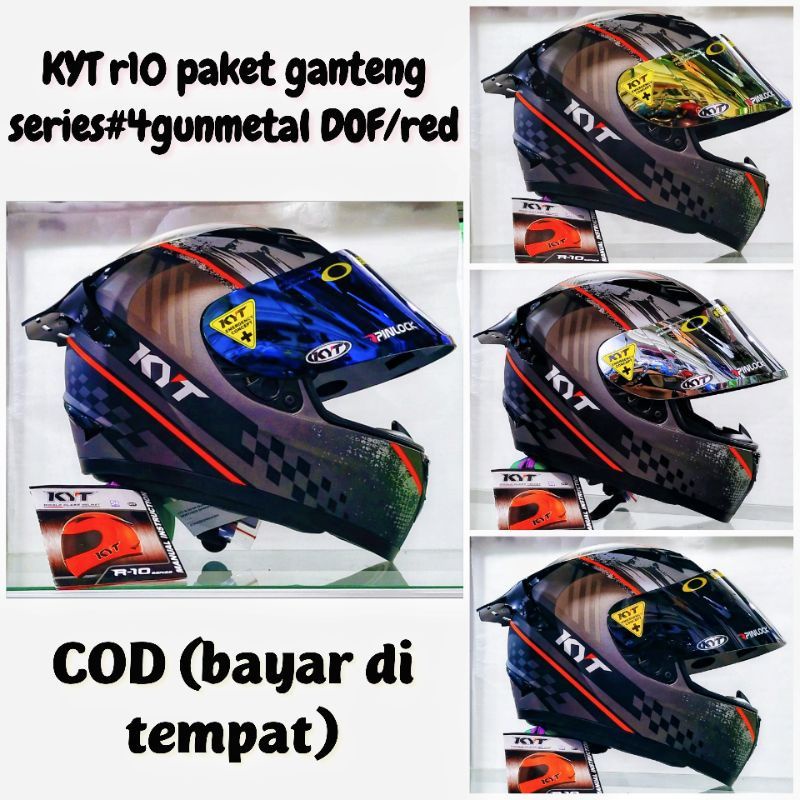 HELM KYT R10 SERI 4 BLAK DOF/RED PAKET GANTENG