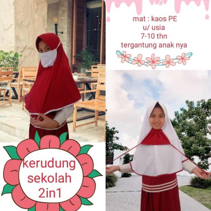 JILBAB INSTAN ANAK SD MASKER SERAGAM SEKOLAH DASAR BAHAN KAOS TERBARU