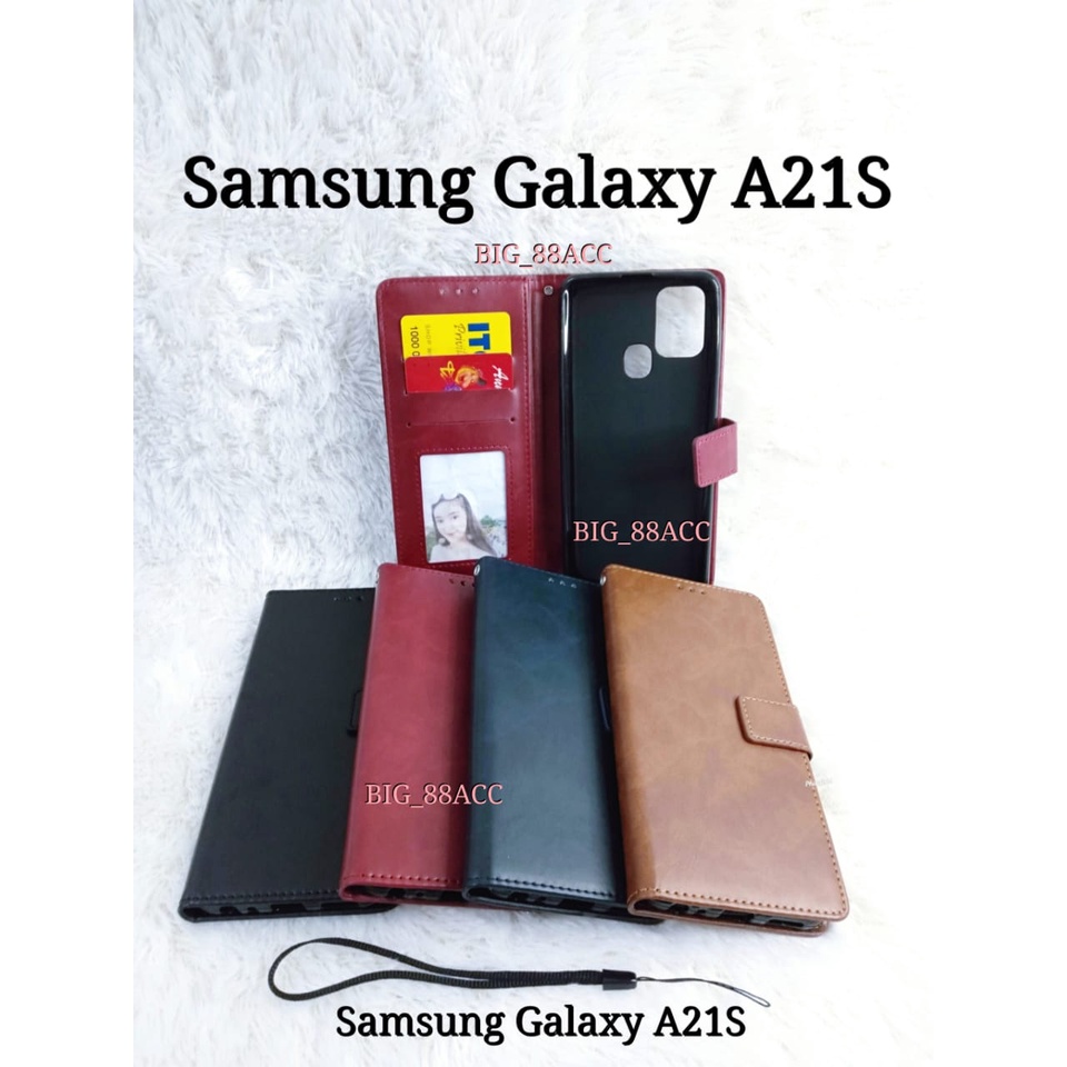 Leather Case Kulit Samsung Galaxy A21s - Wallet Casing Sarung Kulit Dompet