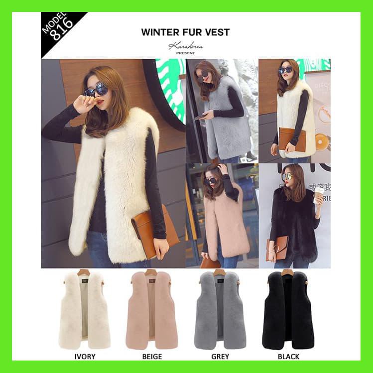 (#816)WINTER FUR VEST/JAKET MUSIM DINGIN/JAKET WINTER/JAKET SPRING - HITAM