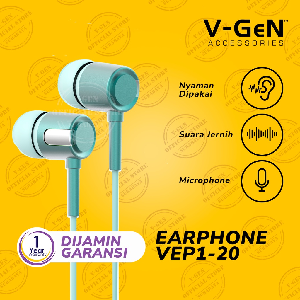 Headset Murah V-GeN VEP1-20 Wired Handsfree Earphone Headset Stereo Sound