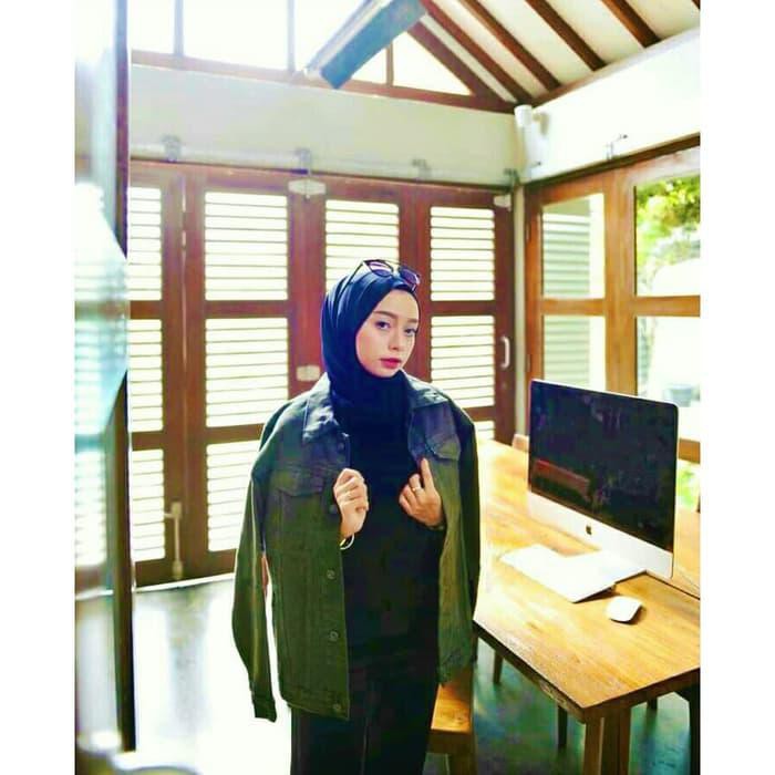 Terlaku Jaket Wanita - Baju Wanita Jaket Oversize Jeans Hijau Army Atasan