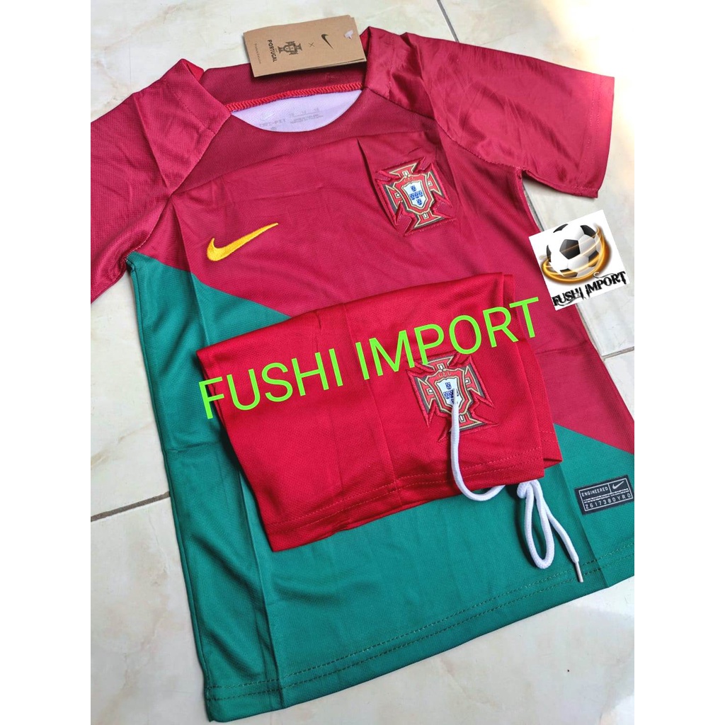 Setelan Jersey Baju Bola Portugal Home Kids Anak World Cup Piala Dunia 2022 Fullset Satu Set Grade Ori