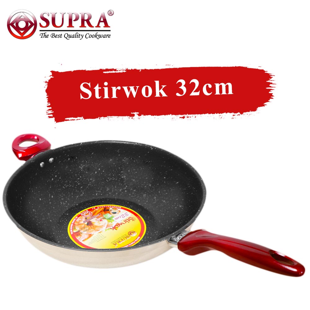 FM - Supra Wajan Anti Lengket Stir Wok 32 cm Stainless steel Marble /  Penggorengan Anti Lengket