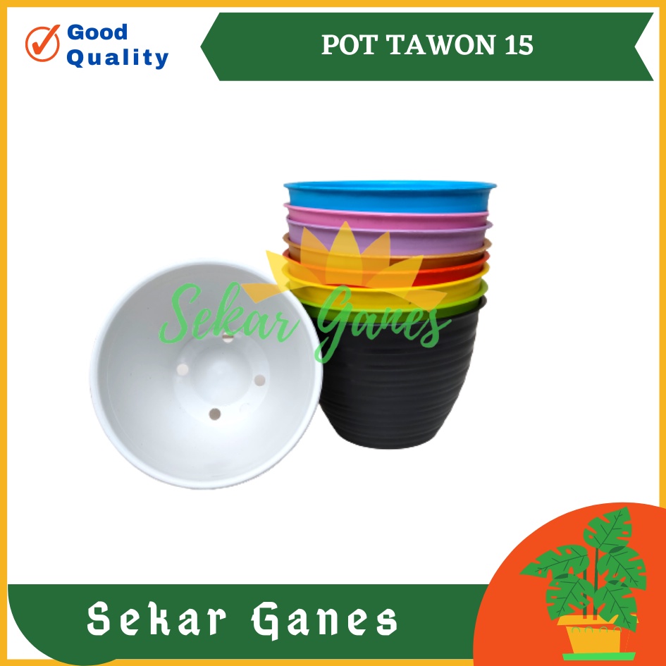 POT TAWON MDN 15 WARNA PINK HIJAU UNGU ORANGE KUNING BIRU - POT PLASTIK 15CM VAS