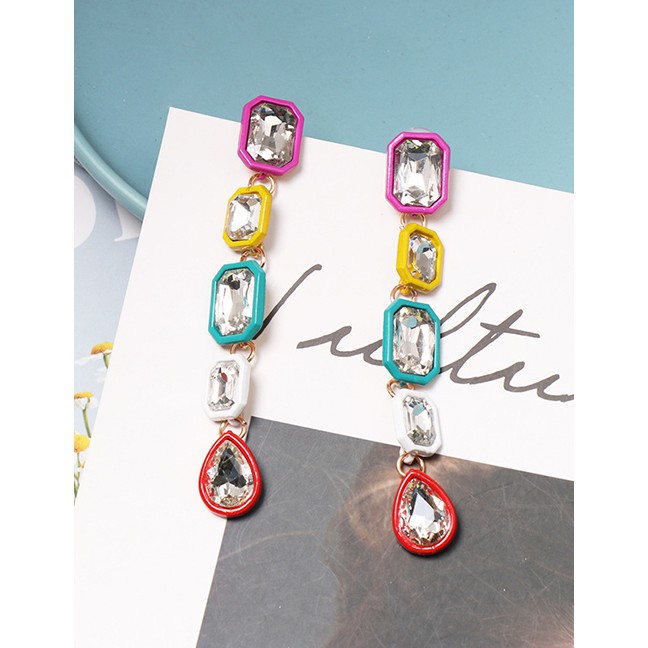 LRC Anting Tusuk Fashion Color Glass Drill Inlaid Earrings F63382